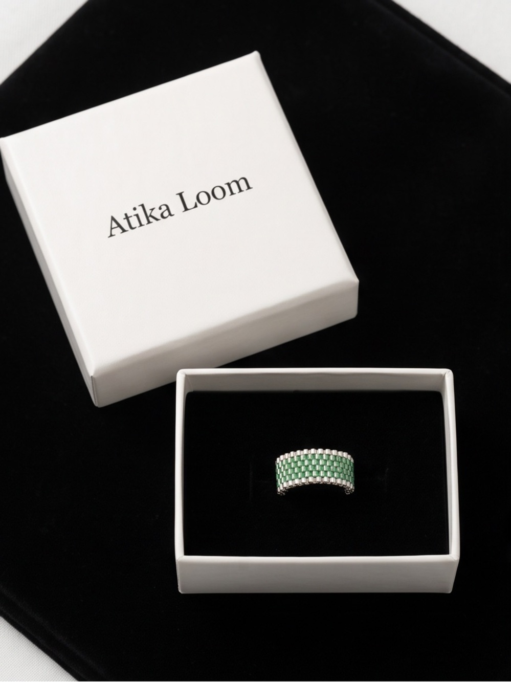 Atika Loom Emerald Mist Miyuki Beaded Ring - Picture 4 of 8